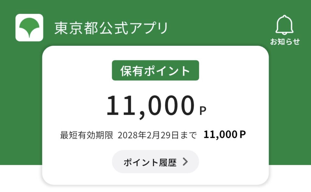 東京都公式アプリ保有ポイント